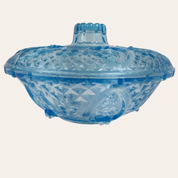 Vintage 1970s PAIR Light Blue Trinket Dish Powder Bowl Nut Candy Lidded Hearts - Picture 7 of 15